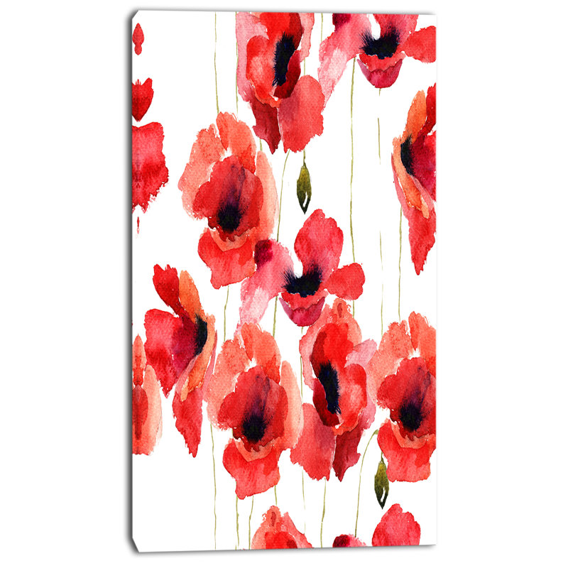 Designart Stylized Poppy Flowers Illustration Painting Print On