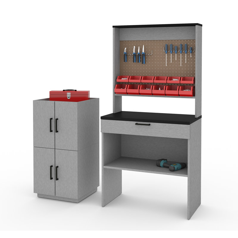 Rebrilliant Chavez 4 Piece Workbench And 2 Stackable Cabinets Set Wayfair