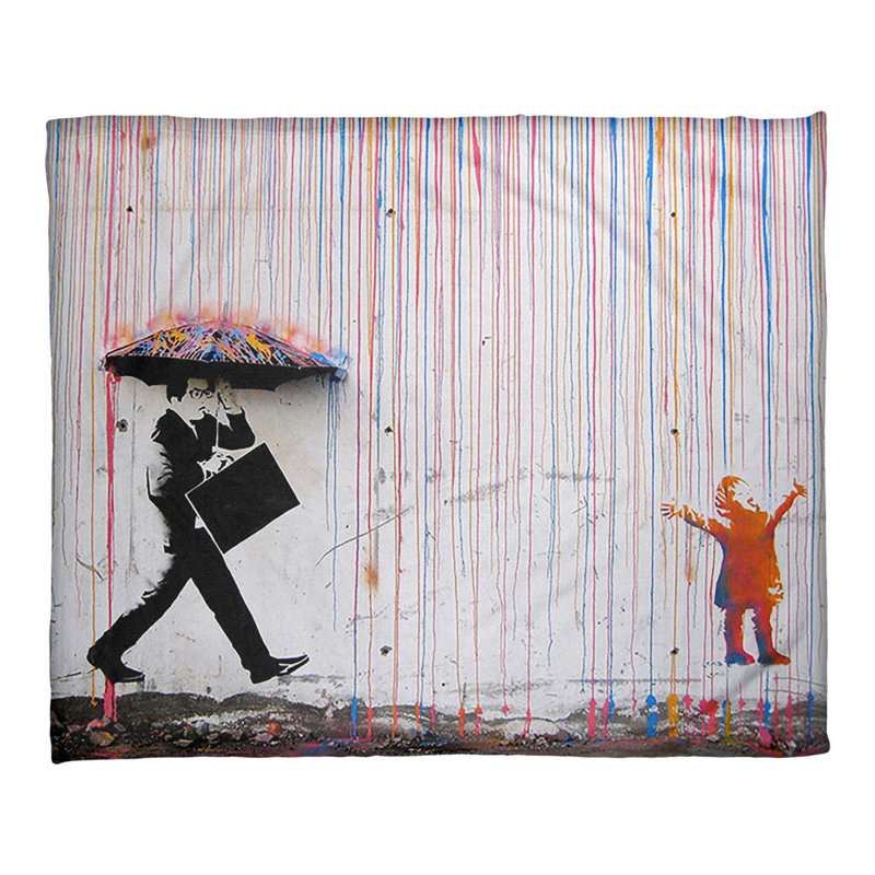 East Urban Home Banksy Graffiti Business Man Walking Little Girl