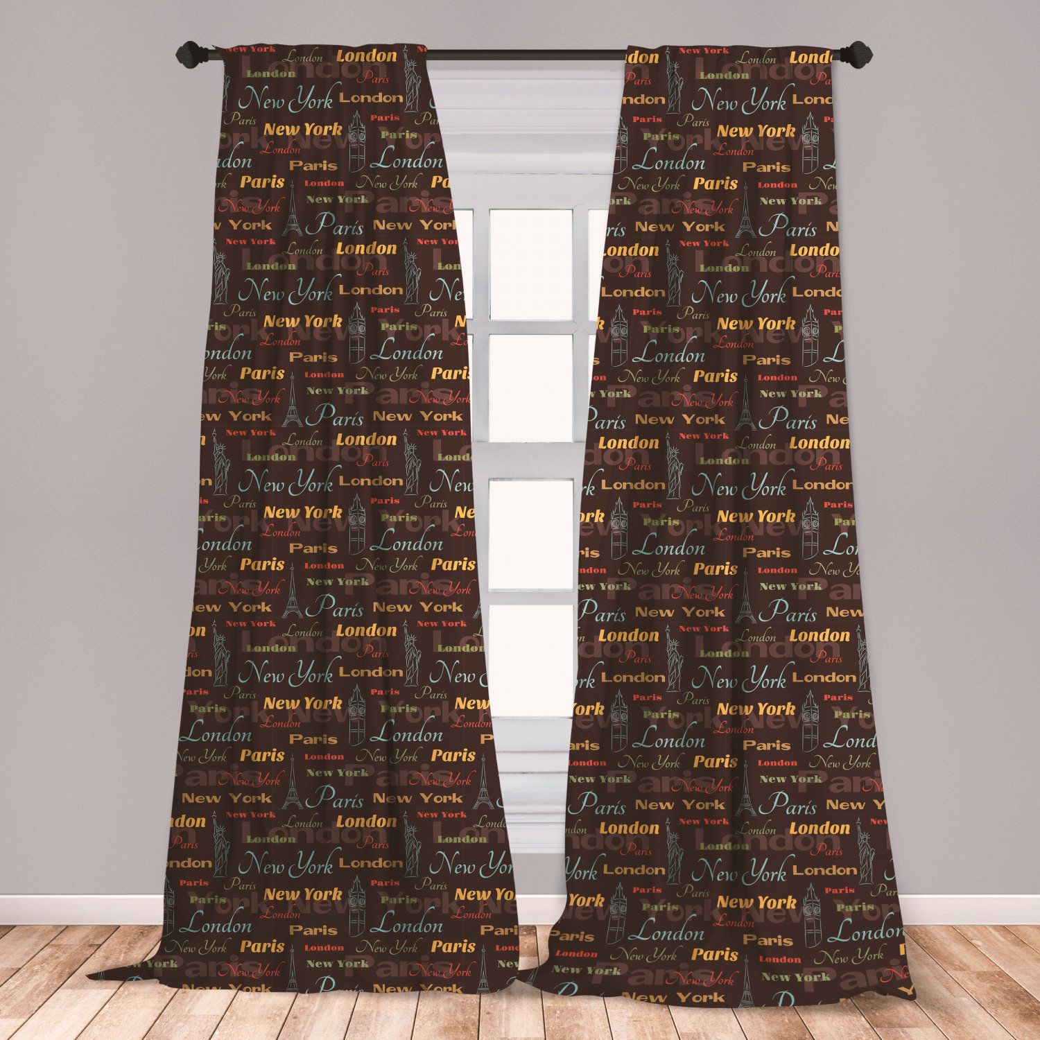 East Urban Home Ambesonne City Window Curtains Famous Places Of World London Paris New York Big Ben Of Liberty Eiffel Tower Lightweight Decorative Panels Set Of 2 With Rod Pocket 56 X