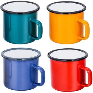 4 x Enamel Cups BLACK Tin Camping Picnic Tea Soup Drinking Mugs Set of Four MUG 