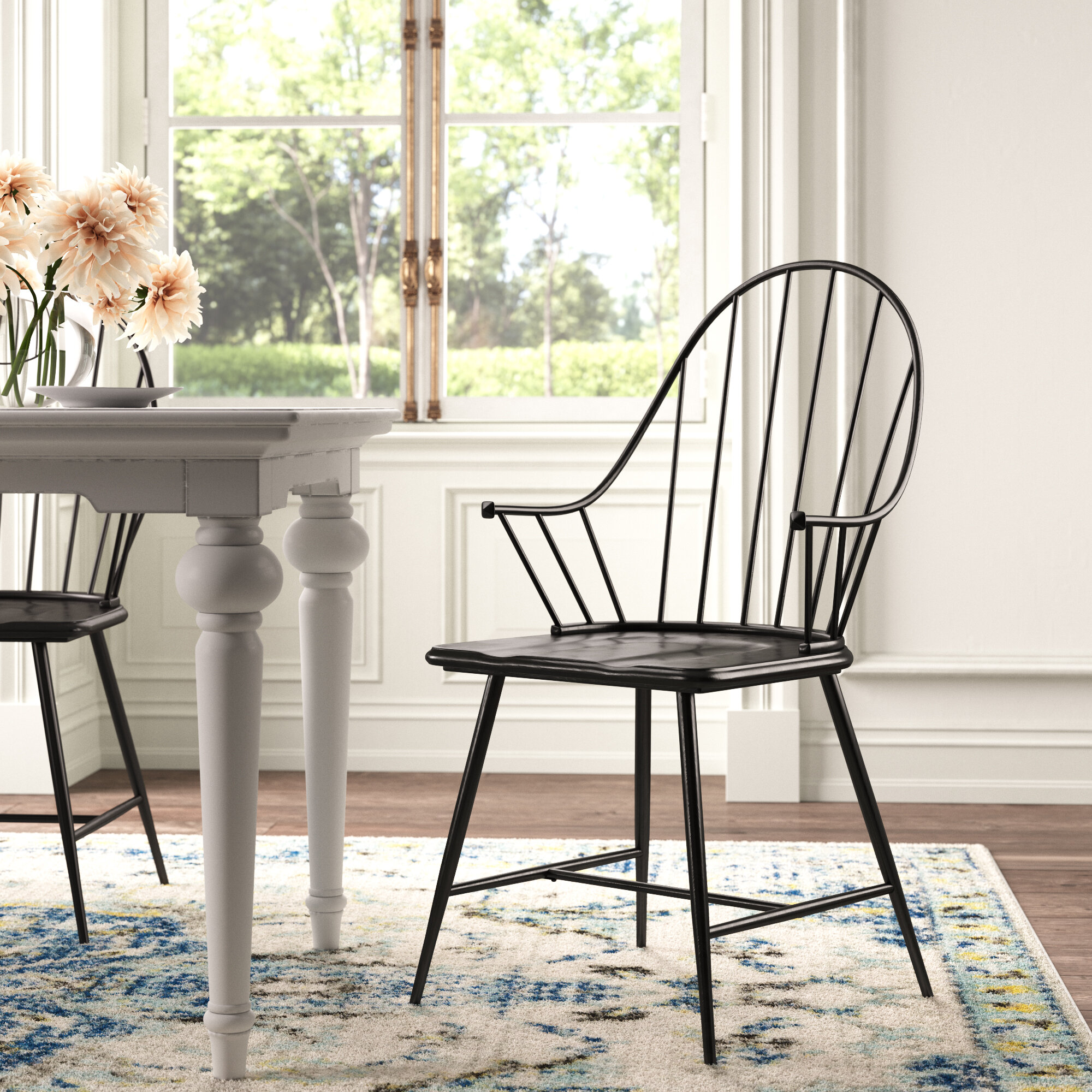 black windsor dining chairs with arms