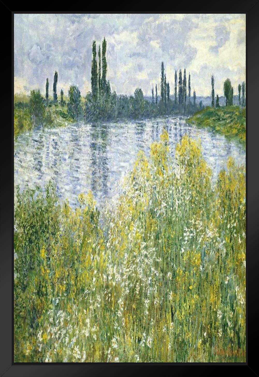 Red Barrel Studio® Claude Monet Banks Of The Vetheuil Impressionist Art Posters Claude Monet Prints Nature Landscape Painting Claude Monet Canvas Wall Art French Black Wood Framed Art Poster 14X20 -