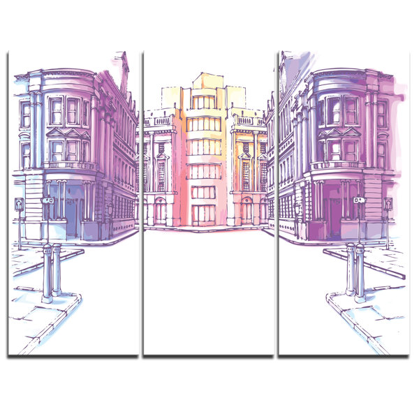 Designart Old City Street 3 Piece Graphic Art On Wrapped Canvas Set Wayfair