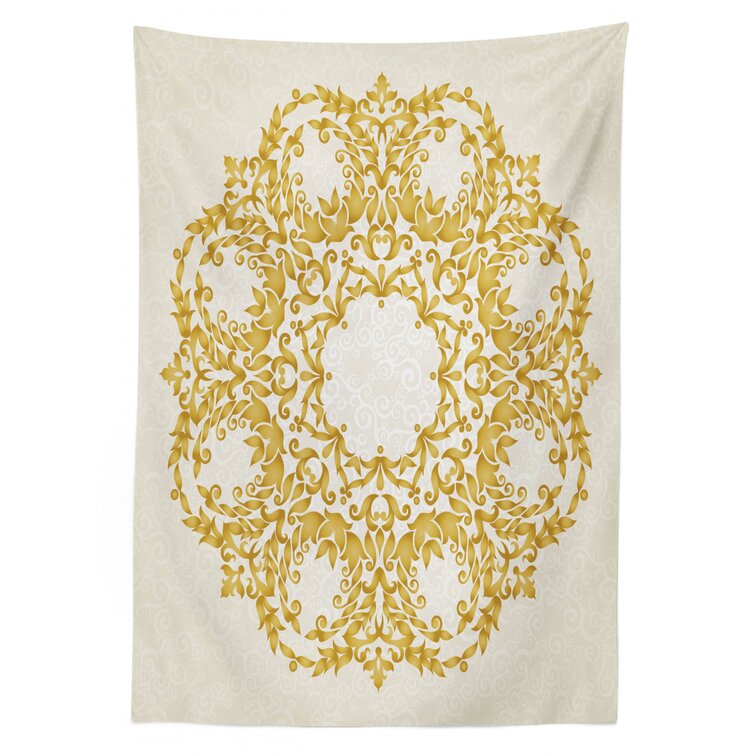 Eggplant and Pale Yellow Dining Room Kitchen Rectangular Table Cover Eastern Traditional Blossoms with Influences Antique Turkish 60 X 84 Ambesonne Asian Tablecloth
