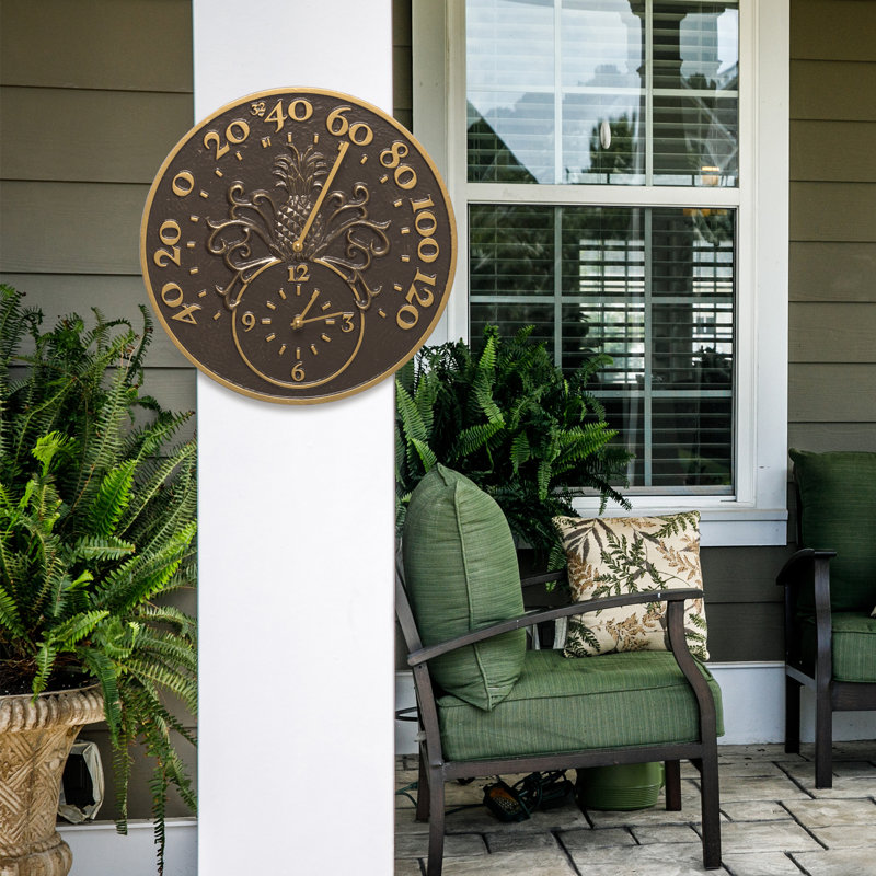 Bay Isle Home Maeve Pineapple Clock Thermometer Indoor Outdoor