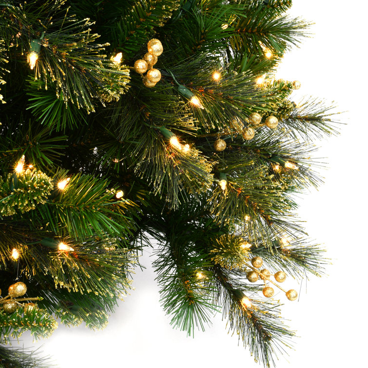 Martha Stewart Green Gold Glitter Pine Artificial Christmas Tree With Clear White Lights Reviews Wayfair