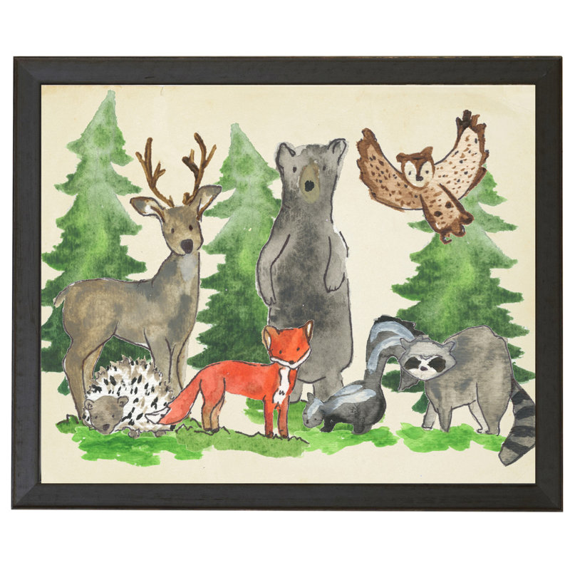Harriet Bee Woodland Animals Together Framed Watercolor Painting