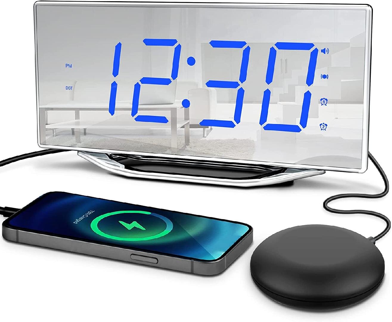 Super Extra Loud Digital Alarm Clock Bed Shaker Vibrating for Heavy Sleeper Deaf 