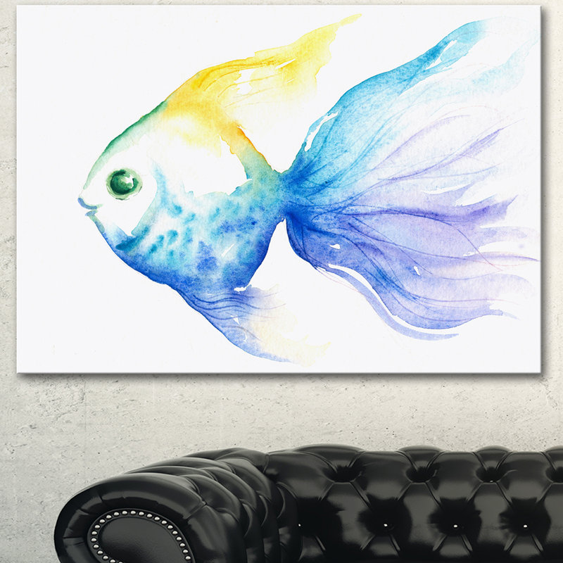 Designart Lovely Blue Fish Watercolor Painting Print On Wrapped