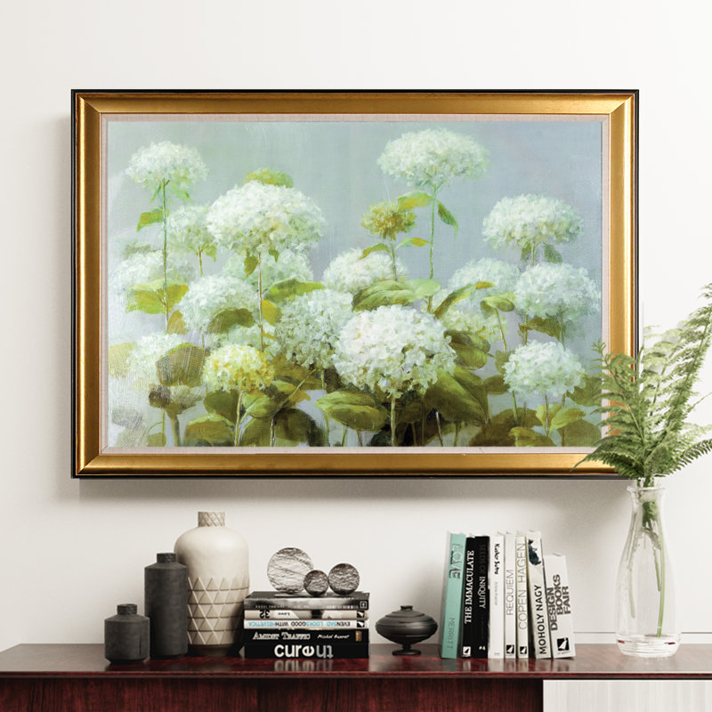 Darby Home Co White Hydrangea Garden Gold Framed Oil Painting Print On Canvas Wayfair