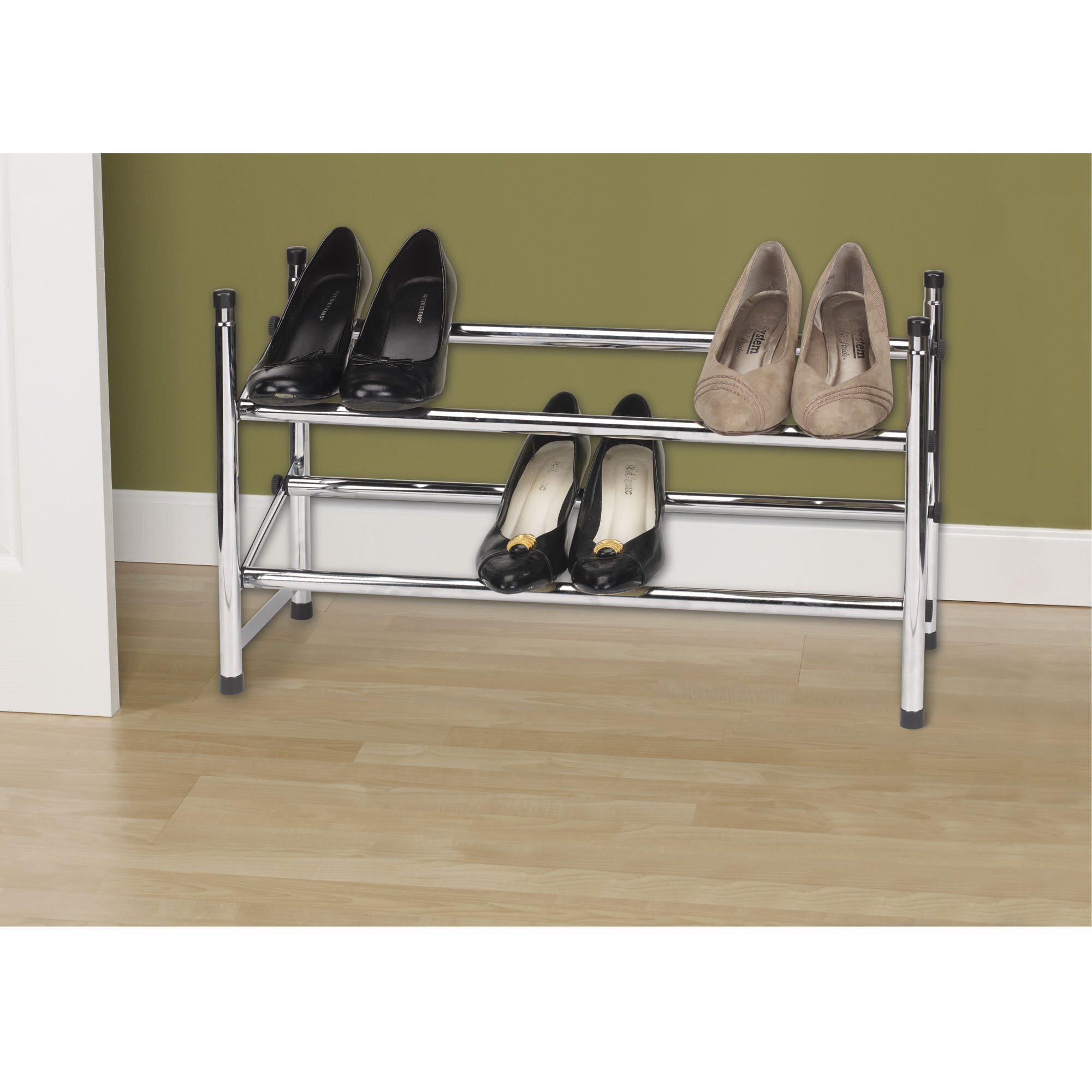 Rebrilliant Sliding Rods 2 Tier Shoe Rack Reviews Wayfair