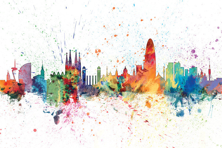 East Urban Home Rainbow Splash Skyline Series Barcelona Spain