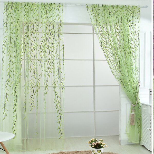 Leaves Print Sheer Curtain Pattern Voile Panel Drape Room Window Curtains Decor 