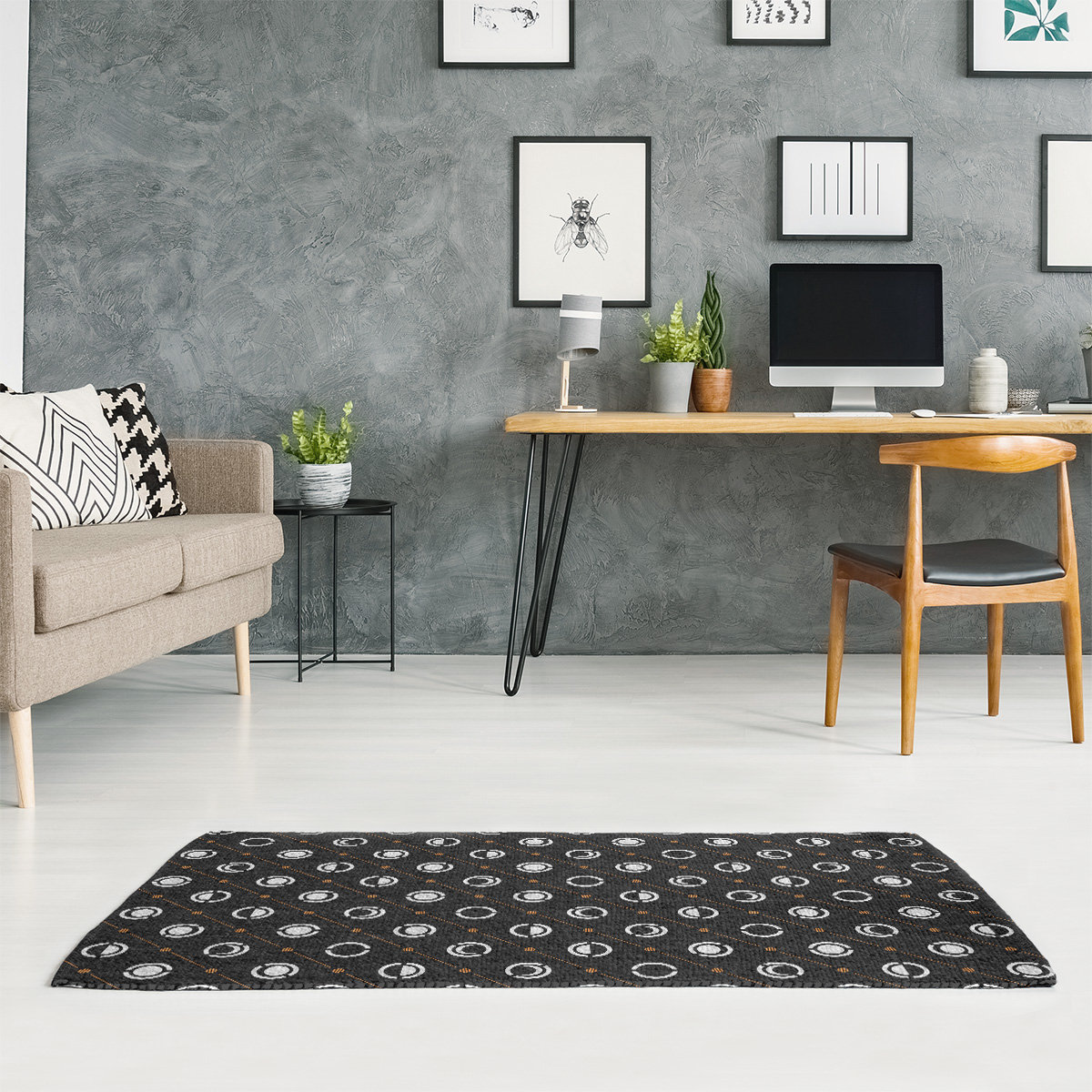 Brayden Studio Moon Phases Black Area Rug Wayfair