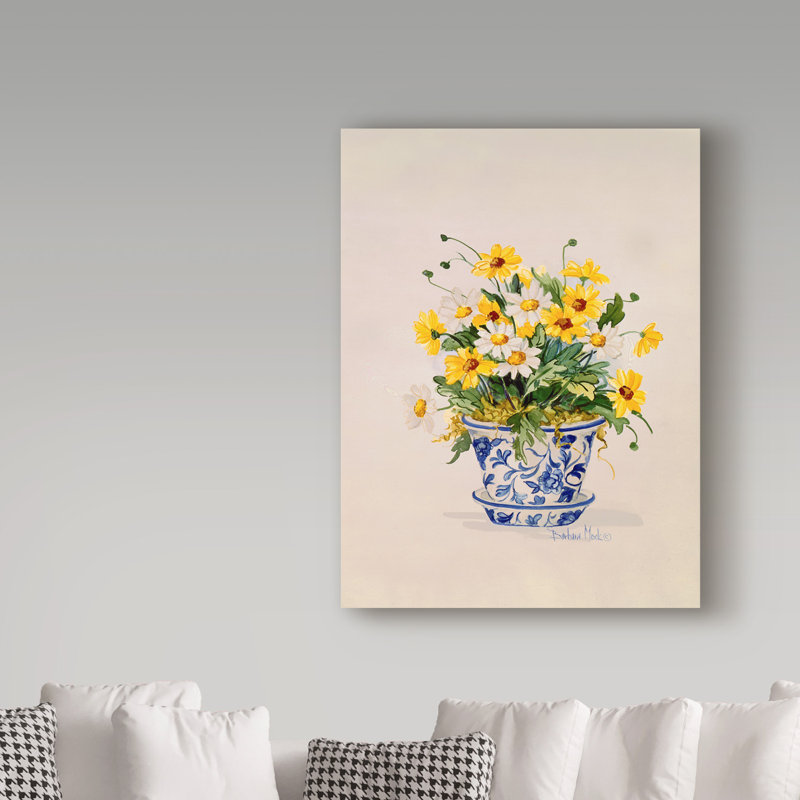 Charlton Home Blue And White Porcelain Daisies Acrylic Painting