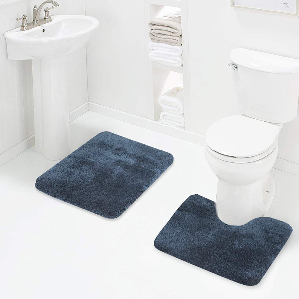 Purple 2 Piece High Pile Microfiber Bath Mat Rug Set 20" x 32" and 17"x 24" 