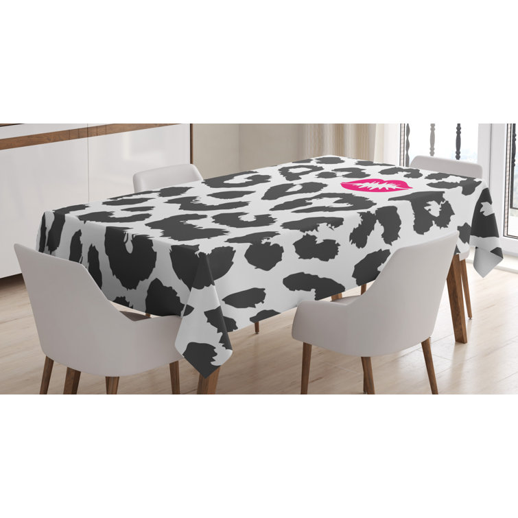 Ambesonne Safari Tablecloth, Leopard Cheetah Animal Print With Kiss Shape Lipstick Mark Dotted Trend Art, Rectangular Table Cover For Dining Room ...