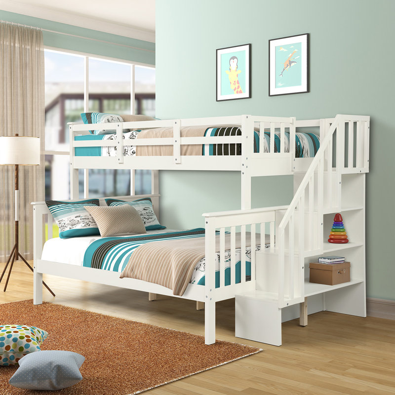 Harriet Bee Stairway Twin Over Full Bunk Bed With Storage And Guard Rail For Bedroom Dorm For Kids Adults Espresso Colour Wayfair Ca