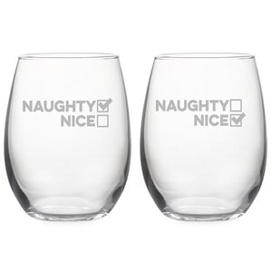 Naughty and Nice 2 Piece Glass 21 oz. Stemless Wine Glass Set
