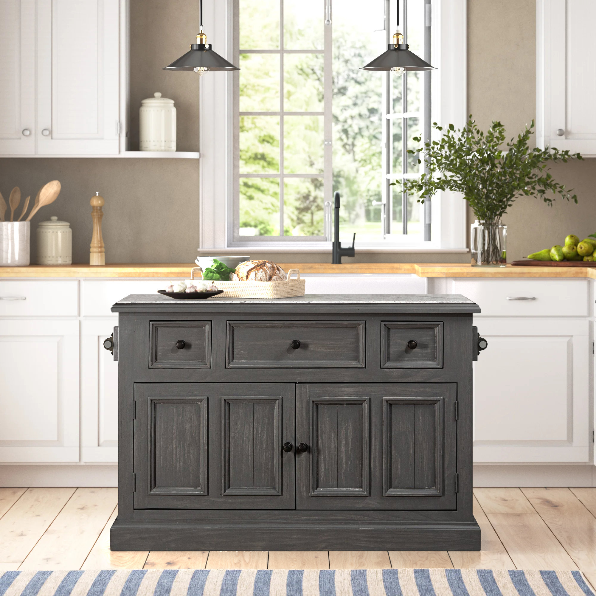 Three Posts Eloy 51 Solid Wood Kitchen Island With Granite Top And Locking Wheels Reviews Wayfair