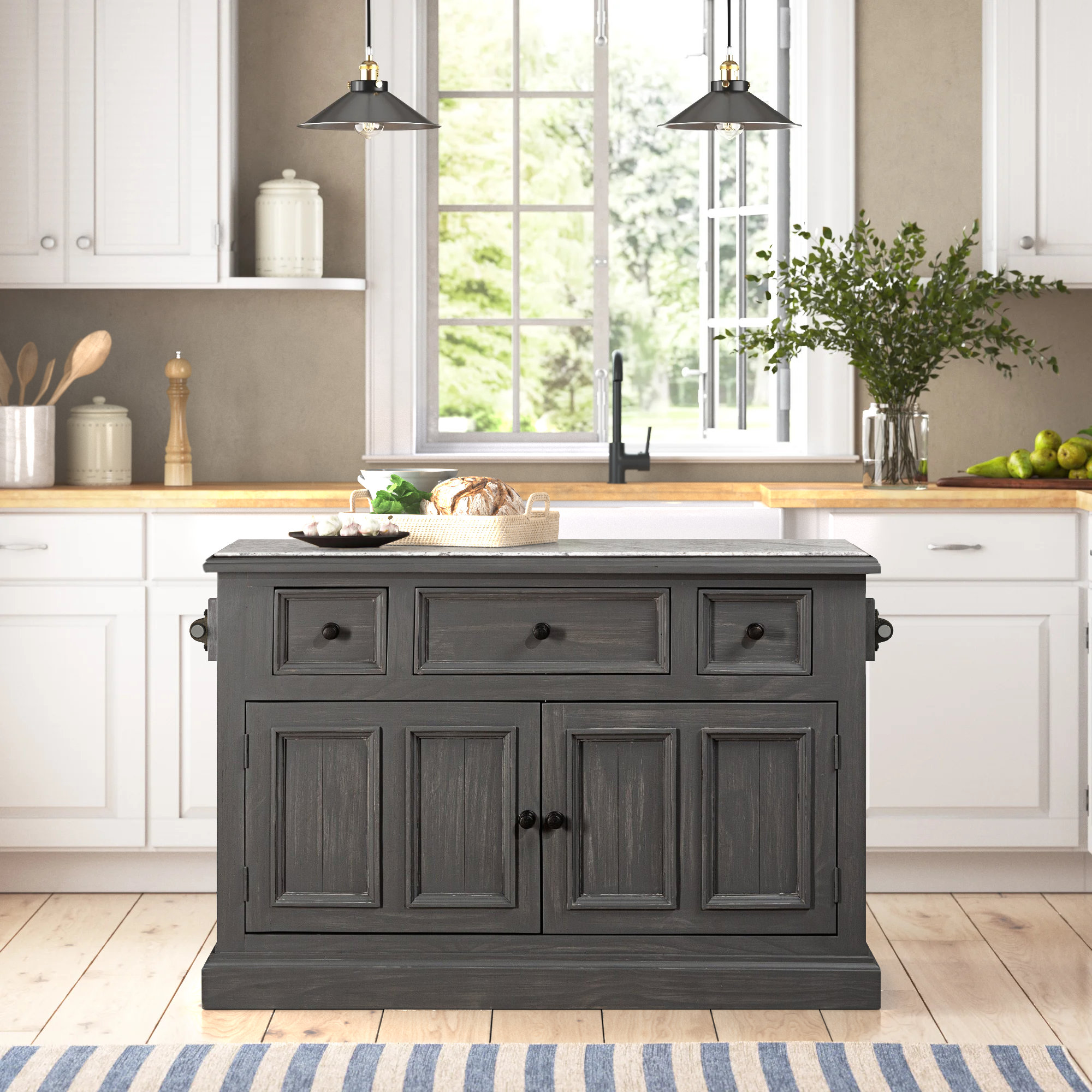 Eloy 20'' Wide Rolling Kitchen Island with Granite Top