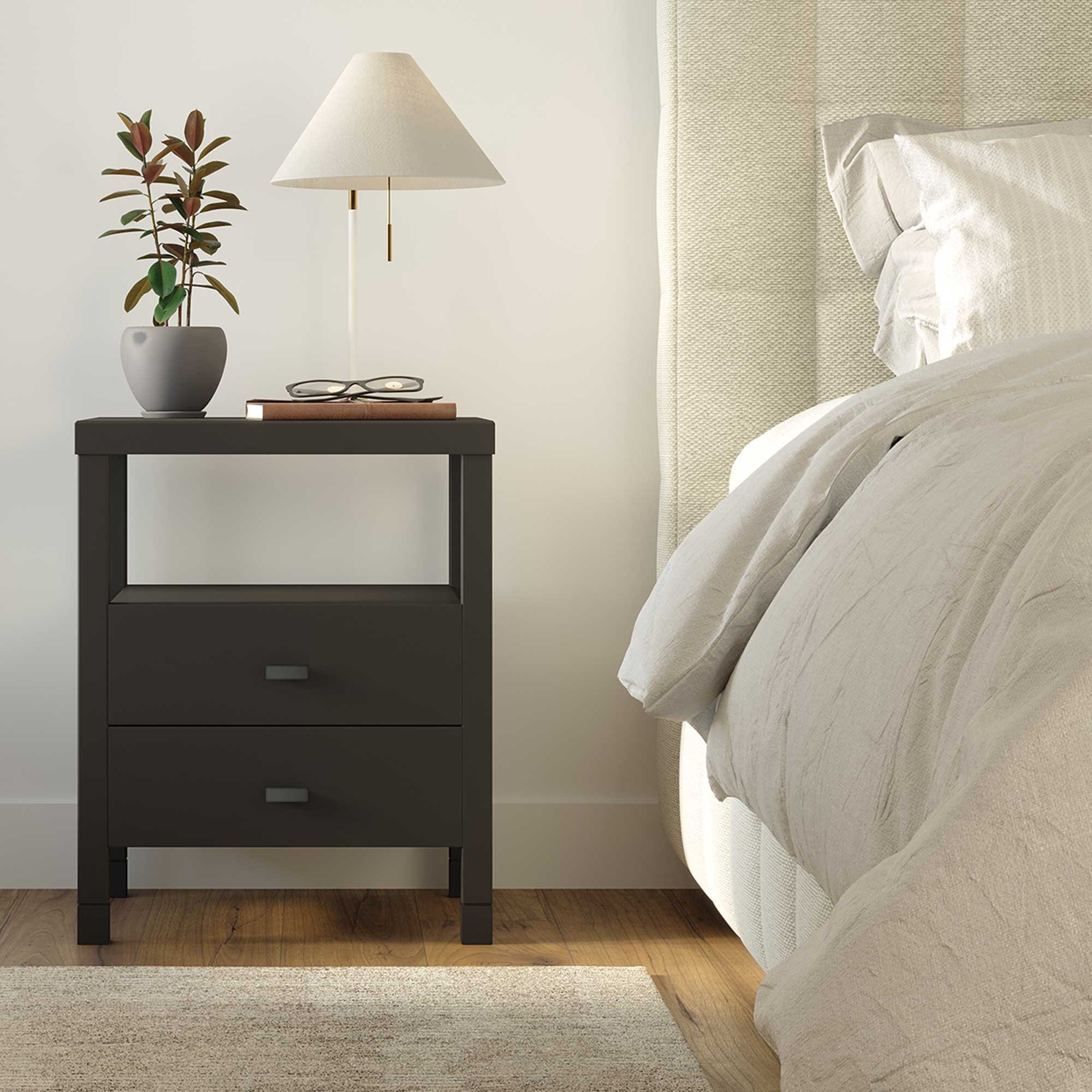 3 Color Modern Nightstands Bedside End Table with 2 Drawers Bedroom Furniture 