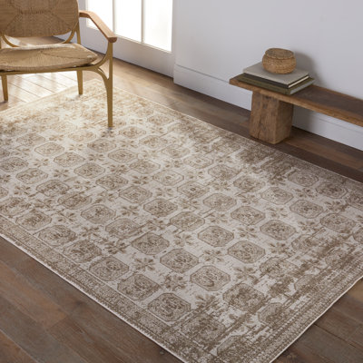 Phoebe Machine Washable Kimmons Geometric Area Rug in Tan/Cream