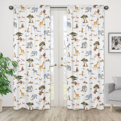Jungle Animals Microfiber Semi-Sheer Rod Pocket Curtain Panels