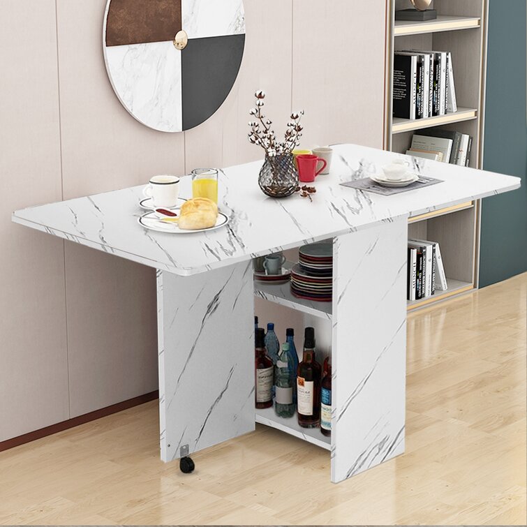 DINAZA Folding Dining Table Drop Leaf Table for Small Spaces with Storage  Racks Multifunction Space Saving Table Extension Dinner Table for Kitchen