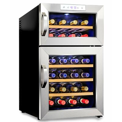 Ivation 24 Bottle Premium Stainless Steel Thermoelectric Dual Zone Freestanding Wine Cooler