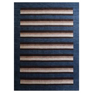 Ceniceros Striped Hand-Knotted Wool Blue/Brown Area Rug