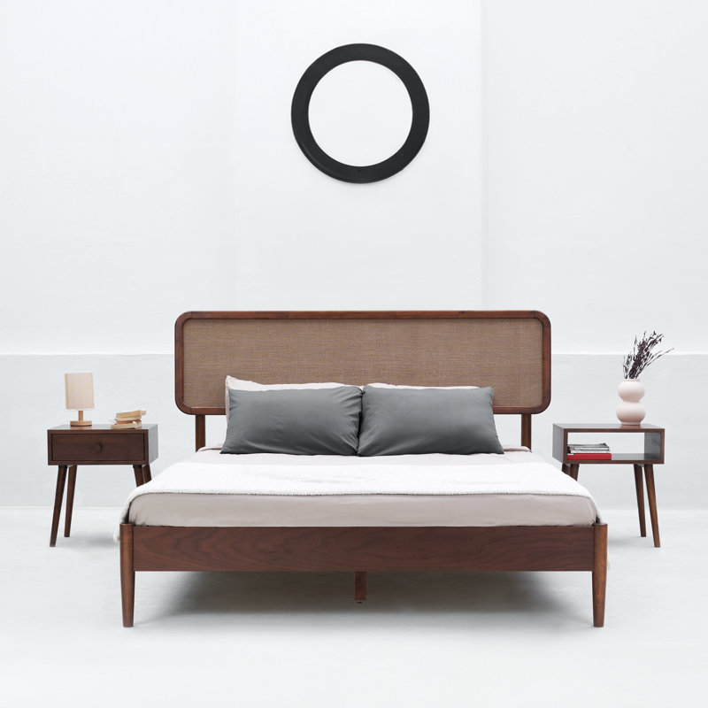 Lupin Solid Wood Bed Frame with Headboard and Silent Slats, 1000 lbs Capacity Bed Frame Size: Queen, Color: Dark Walnut