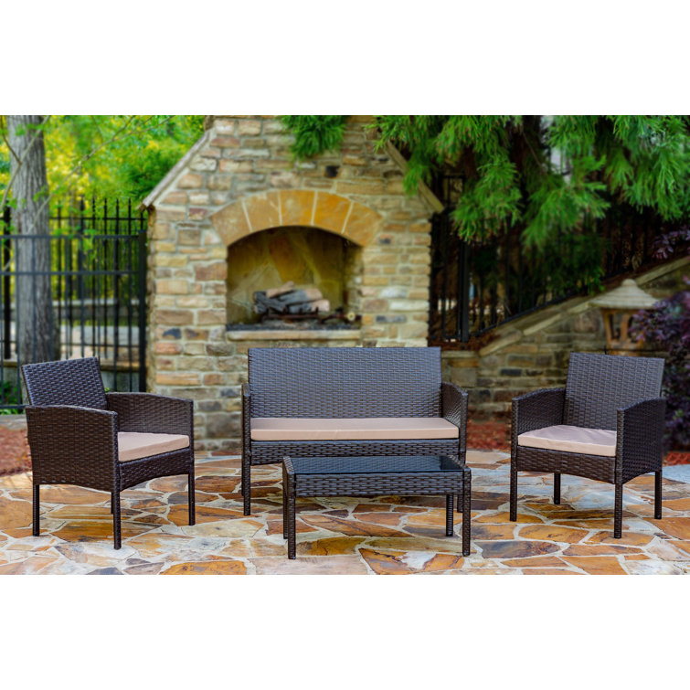 Lark Manor Hogans Wicker Rattan 4 Person Seating Group With Cushions Reviews Wayfair