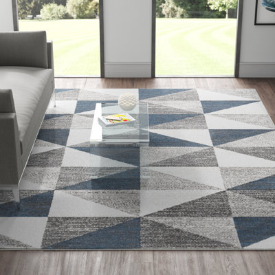 Lambdin Geometric Sky Blue/Navy Area Rug