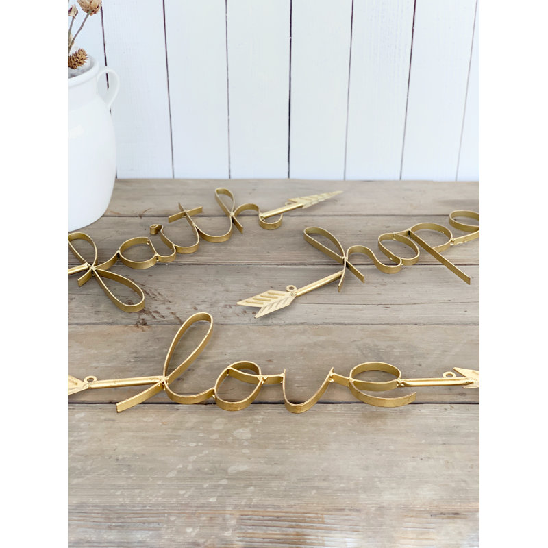 Bungalow Rose 3 Piece Faith Hope Love Arrow Metal Wall Decor Set