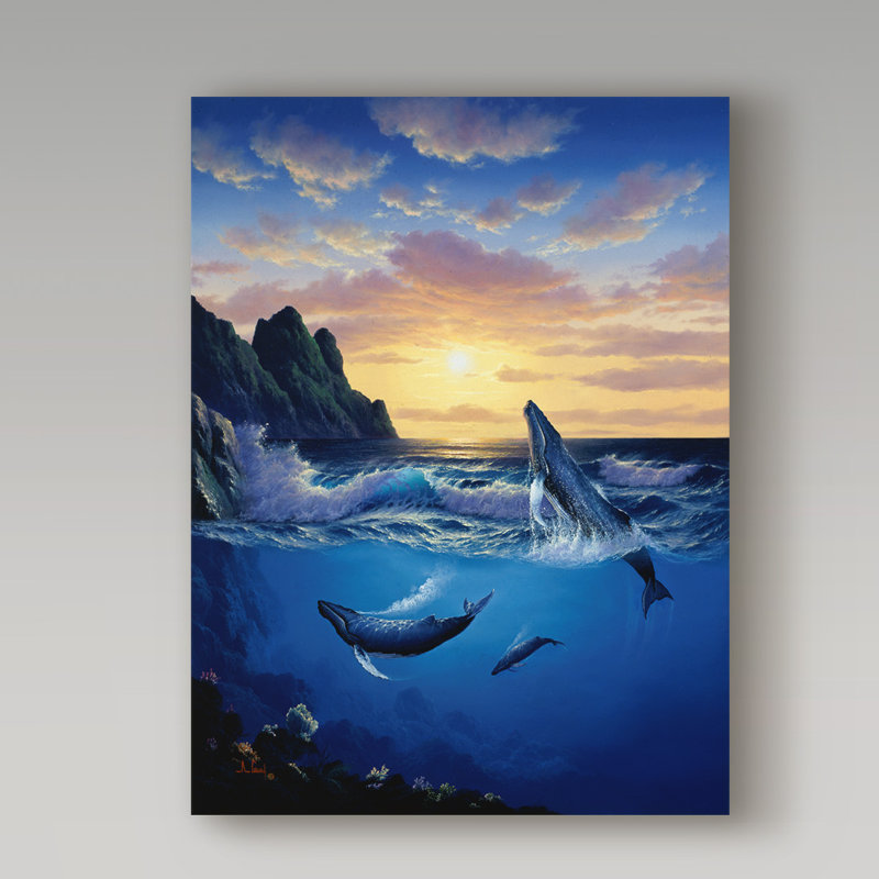 Trademark Art Whales In A Seascape Oil Painting Print On Wrapped