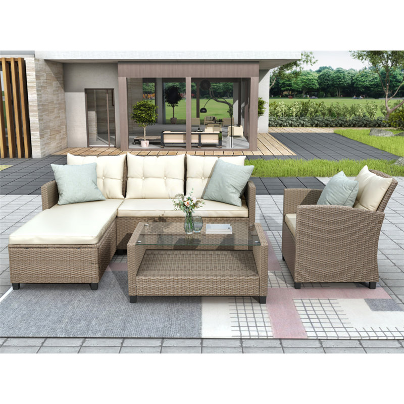 Red Barrel Studio Outdoor Patio Furniture Set 4 Pieces Conversation Set Wicker Ratten Sectional Sofa With Seat Cushions All Weather Small Sectional Patio Sofa Set Wayfair Ca