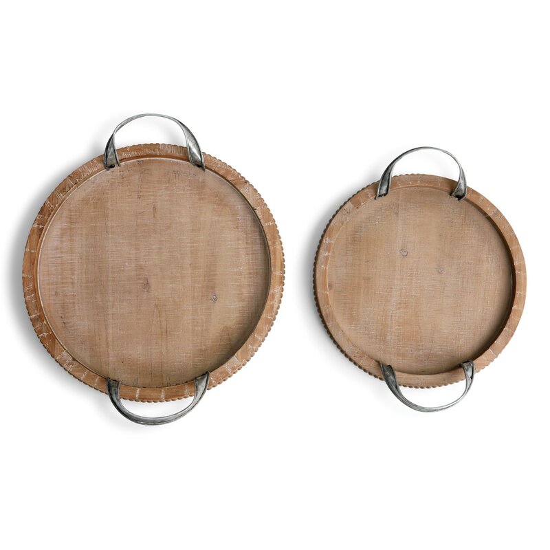 round wooden tray with metal