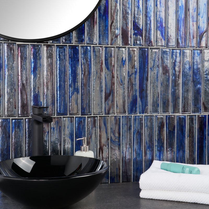 (20 pieces only) Fractal Brick 1.96 in. x 11.81 in. Polished Glass Subway Wall Tile (3.22 Sq. Ft. / Case) Color: Blue
