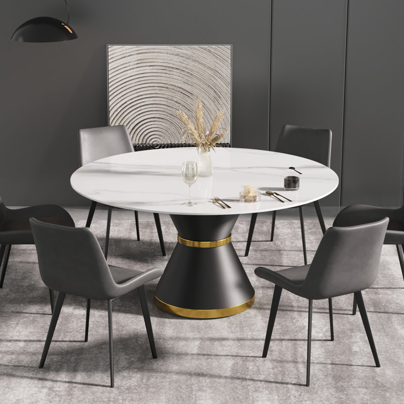 INCOMPLETE LEG ONLY!   Round Stone Dining Table For Modern Living Room, Home Table Top Color: White, Size: 29.53" H x 53.15" L x 53.15" W