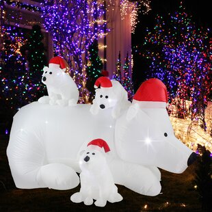 36" and 20" Tinsel Bear Family Christmas Decor whimsical holiday with 95 lights 