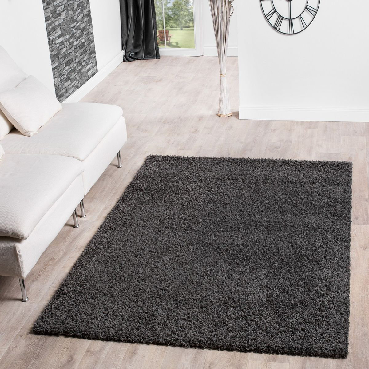 Ebern Designs Shag Rug High Pile Solid Anthracite Grey One Colour Area Rugs Living Room Bedroom Reviews Wayfair Ca