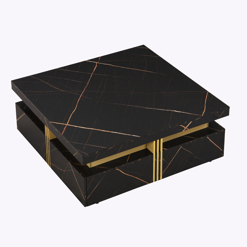 (incomplete box 1 of 2) Modern Square Storage Coffee Table with 4 Drawers Contemporary Storage Table Cocktail Table Living Room Table Color: Black