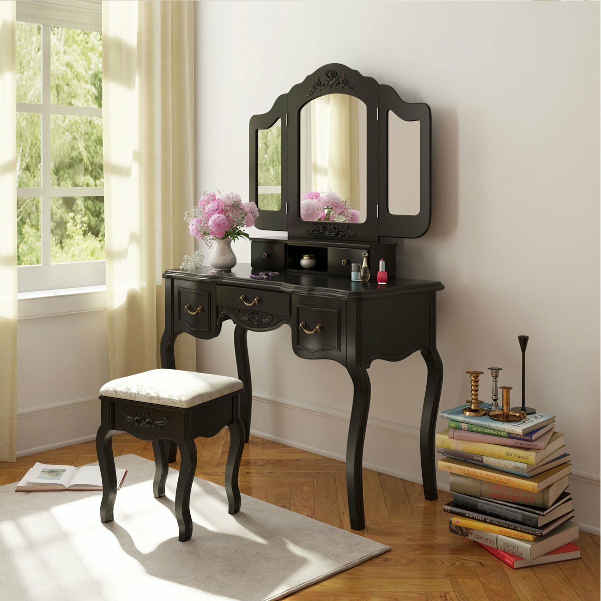 Alcott Hill Kingsford French Vintage Vanity Set With Mirror Wayfair