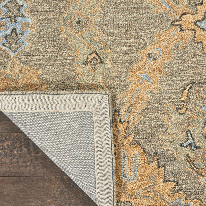 Alcott Hill Minton Floral Hand Hooked Wool Taupe Blue Rug Wayfair