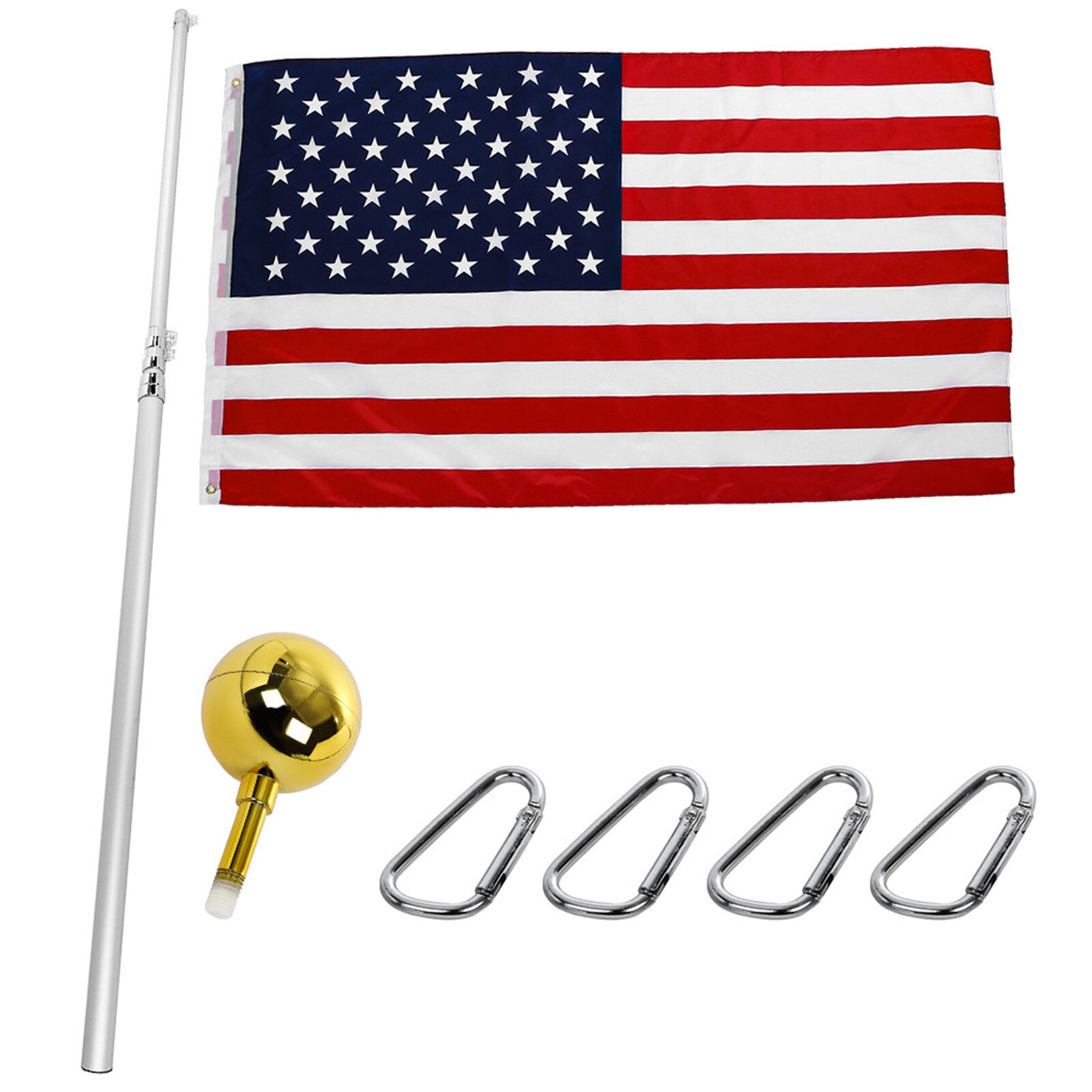 Sectional Kit Outdoor Halyard Pole With 1PC Heavy Duty 25FT Flag Pole US Flag