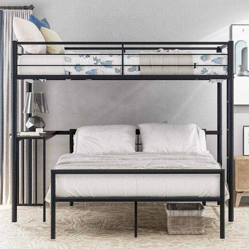 Instead of a ladder, we built a staircase. farquhar twin over full l bunk bed with desk