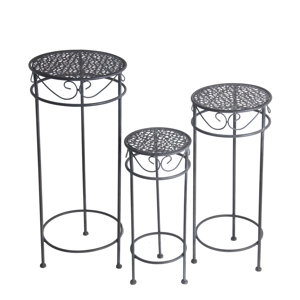 Whirlpool Round Scroll Iron 3 Piece Nesting Plant Stand Set