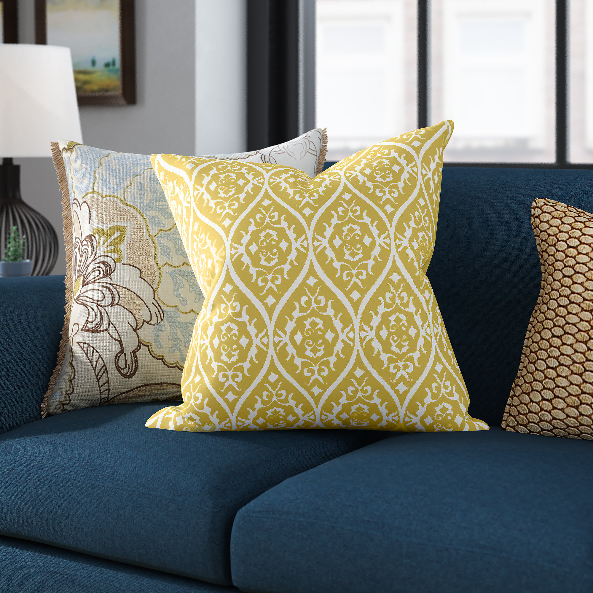 Three Posts™ Reign Cotton Damask Throw Pillow & Reviews Wayfair